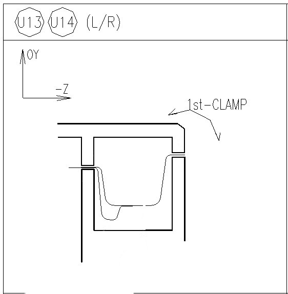 MCS(Master Coordinate System) 단면도 — 로케이터·클램프 배치